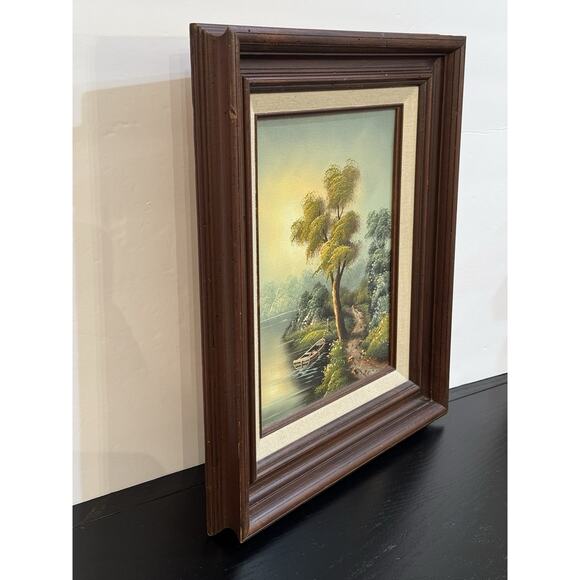 Vintage C. Cushman Original Oil Painting Signed Tree Boat Lake Landscape - Picture 11 of 16